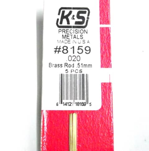 K&S METAL #8159 .020 SOLID BRASS ROD 5PCS
