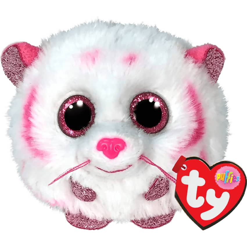 Ty - Beanie Ball Puffies - Tabor Pink And White Tiger