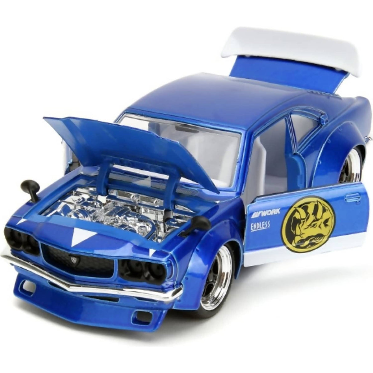 JADA TOYS - POWER RANGERS 1974 MAZDA RX-3 WITH BLUE RANGER 1:24 SCALE DIECAST VEHICLE & FIGURE SET