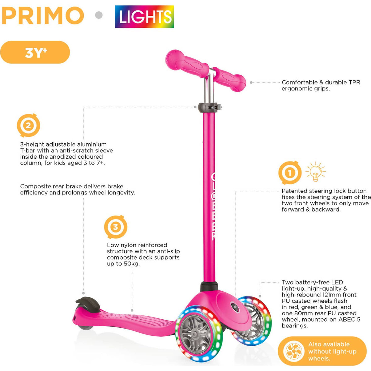 Globber - Primo Scooter Lights- Prple/pink