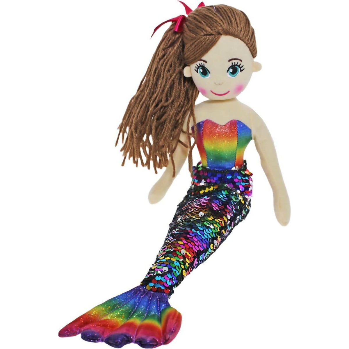 Cotton Candy - Mermaid Kim 45cm Dark Rainbow/Silver Flip Sequined Tail - Plush