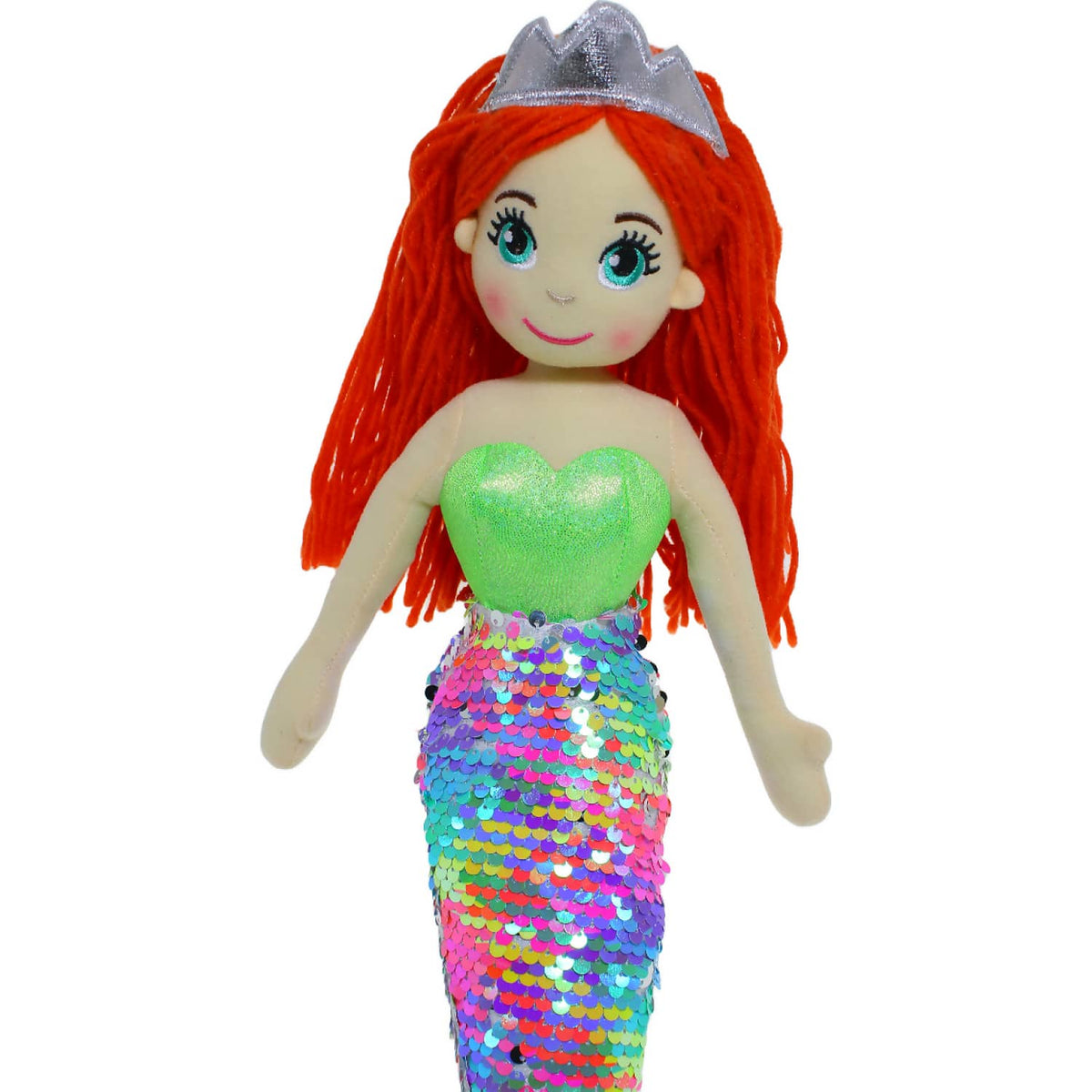 Cotton Candy - Mermaid Penny 45cm Green Rainbow/Silver Flip Sequined Tail - Plush