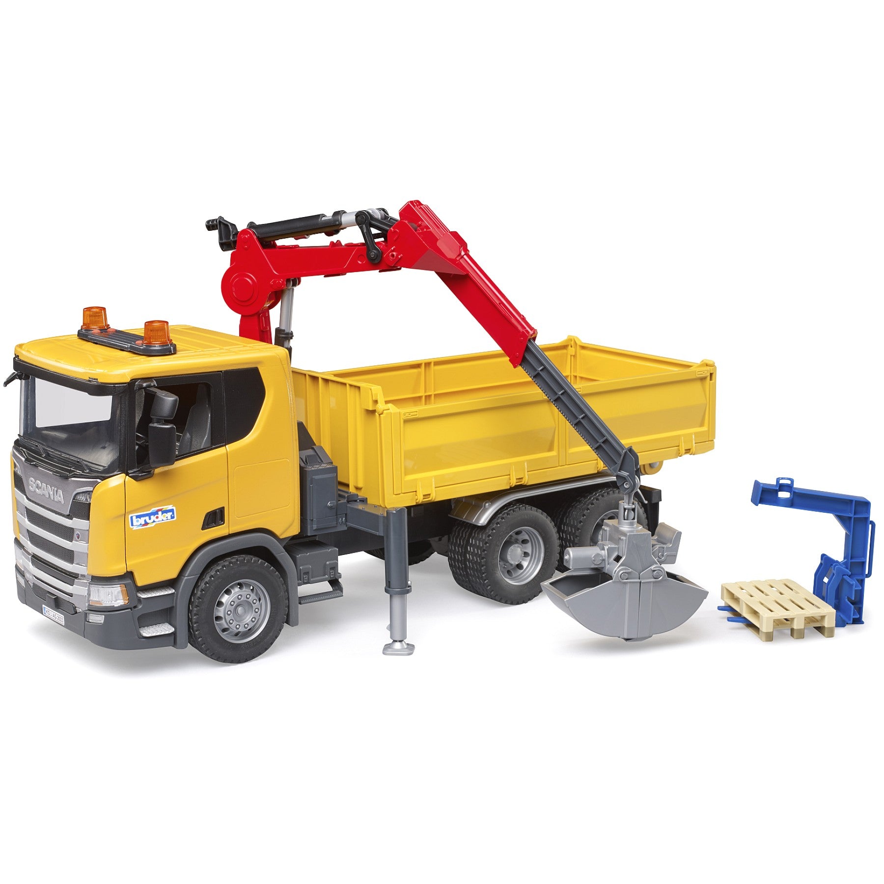 Bruder - Scania Super 560R Construction Site Truck with Crane and 2 Pallets Scale 1:16
