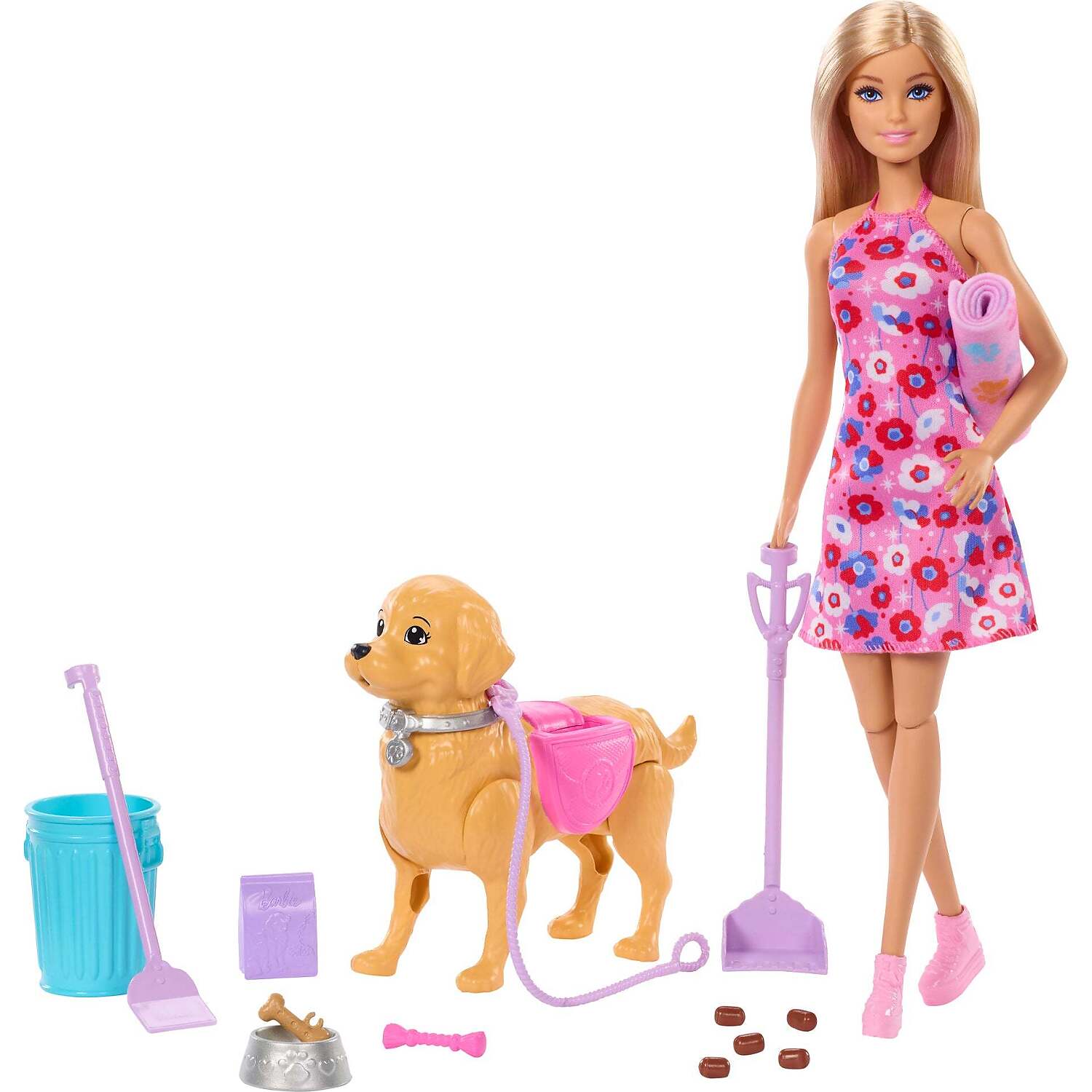 Barbie - Family & Friends Barbie Malibu Walk & Potty Puppy Doll - Mattel