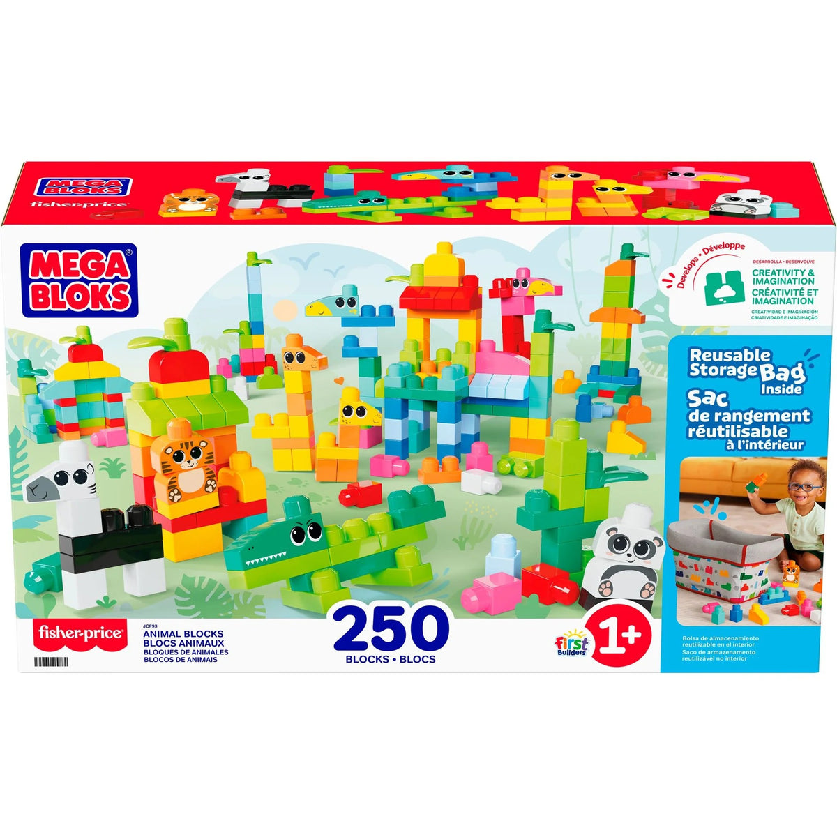 MEGA BLOKS - Fisher-Price Animal Blocks Building Toy with Storage 250 Blocks - Fisher-Price