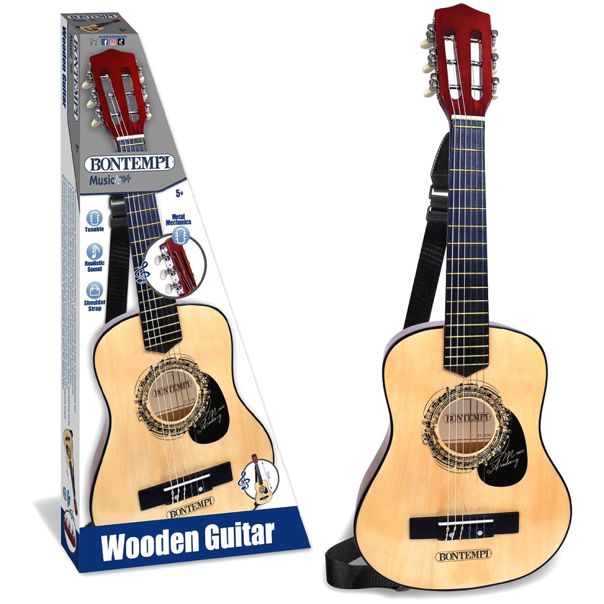 Bontempi - Wooden Guitar with Shoulder Strap 75cm Toy Musical Instrument