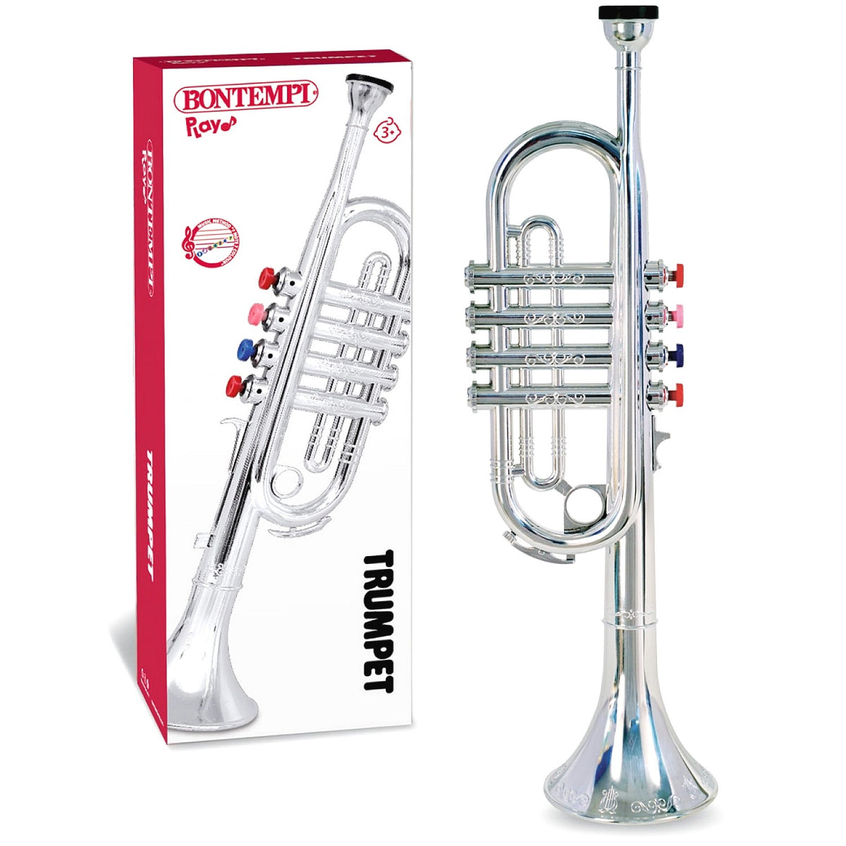 Bontempi - Trumpet Silver with 4 Coloured Keys Toy Musical Instrument