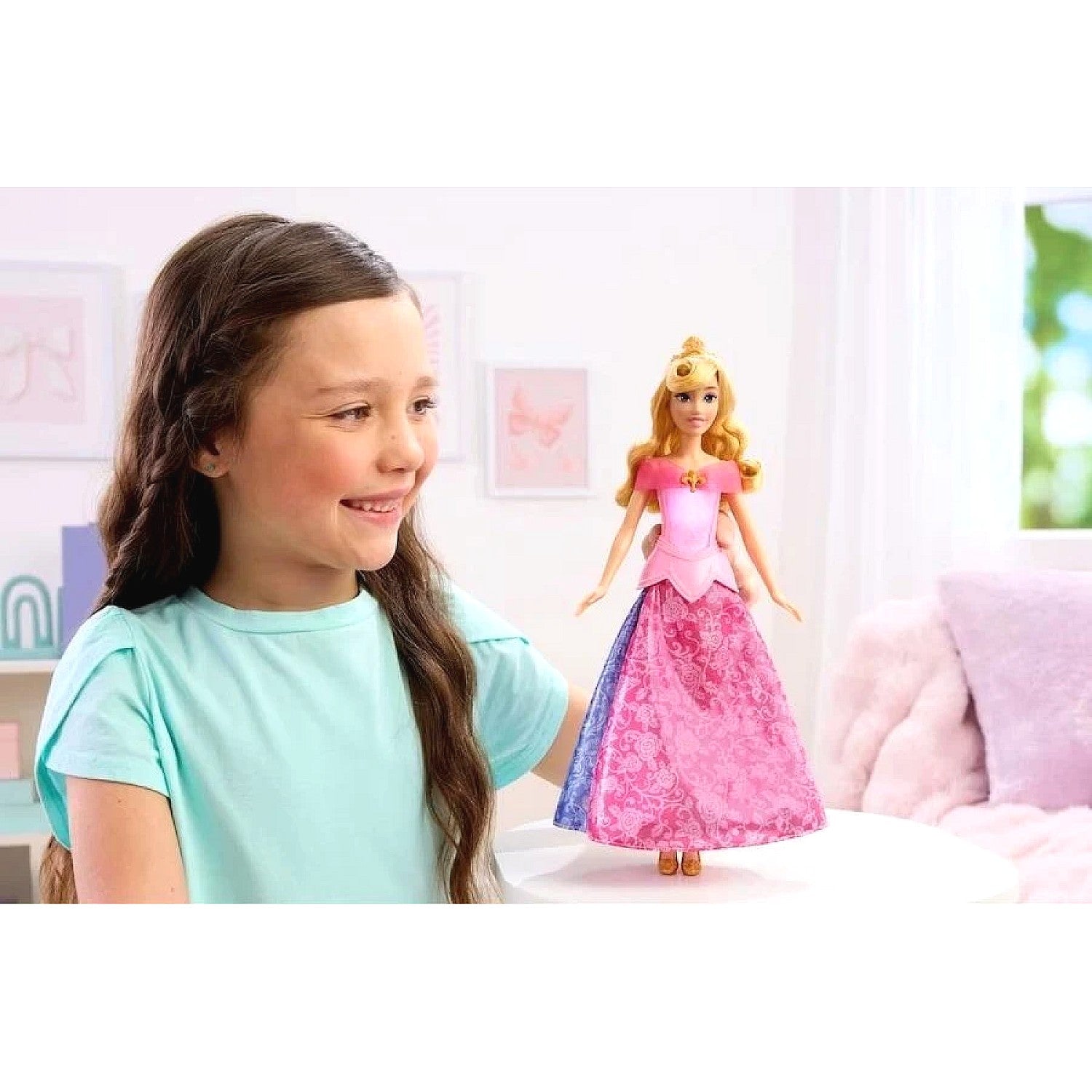 Disney - Princess Pink To Blue Dress Aurora Fashion Doll With Transforming Dress & Lights - Mattel