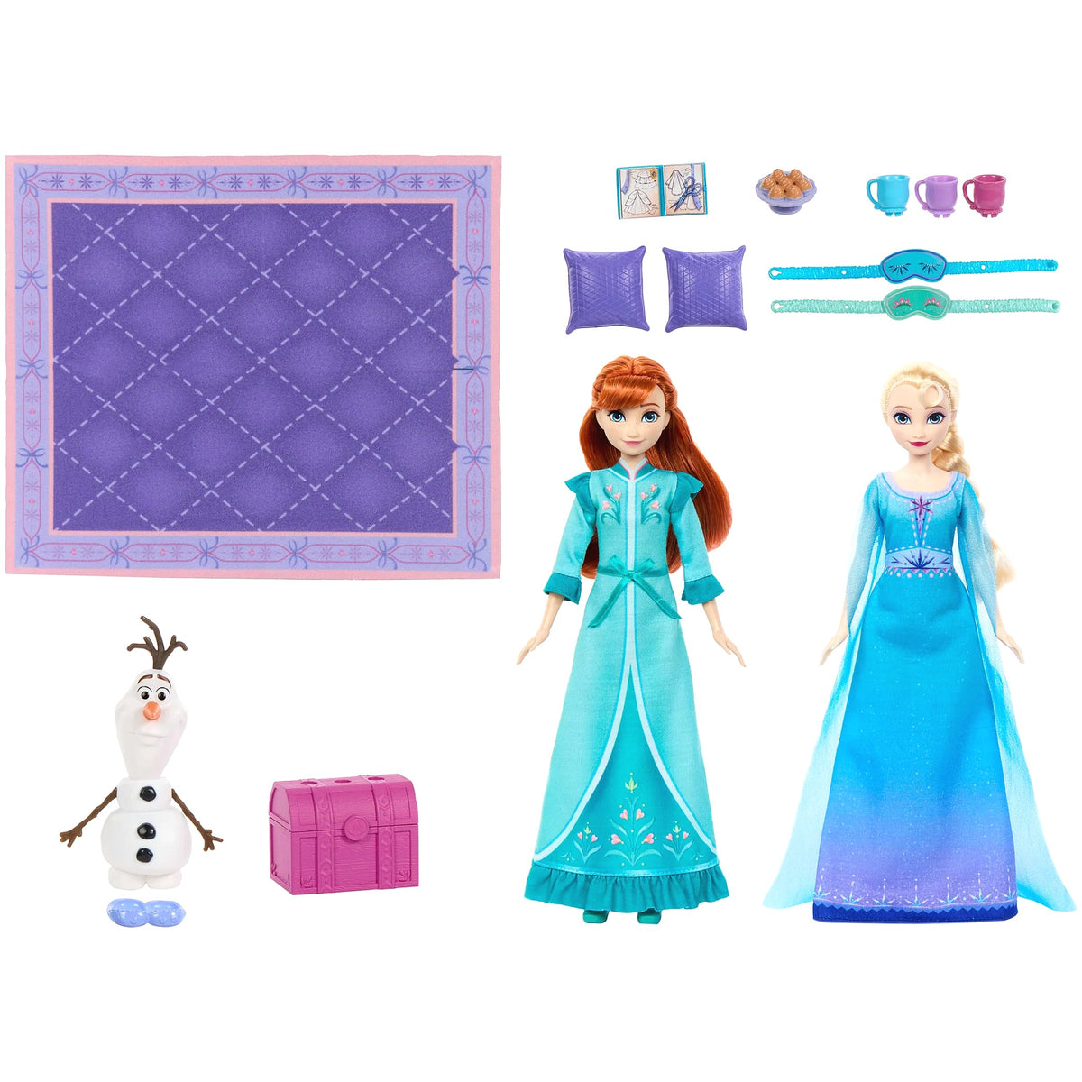 Disney - Frozen Slumber Sister Set with Anna & Elsa Fashion Dolls Olaf & 14 Accessories - Mattel