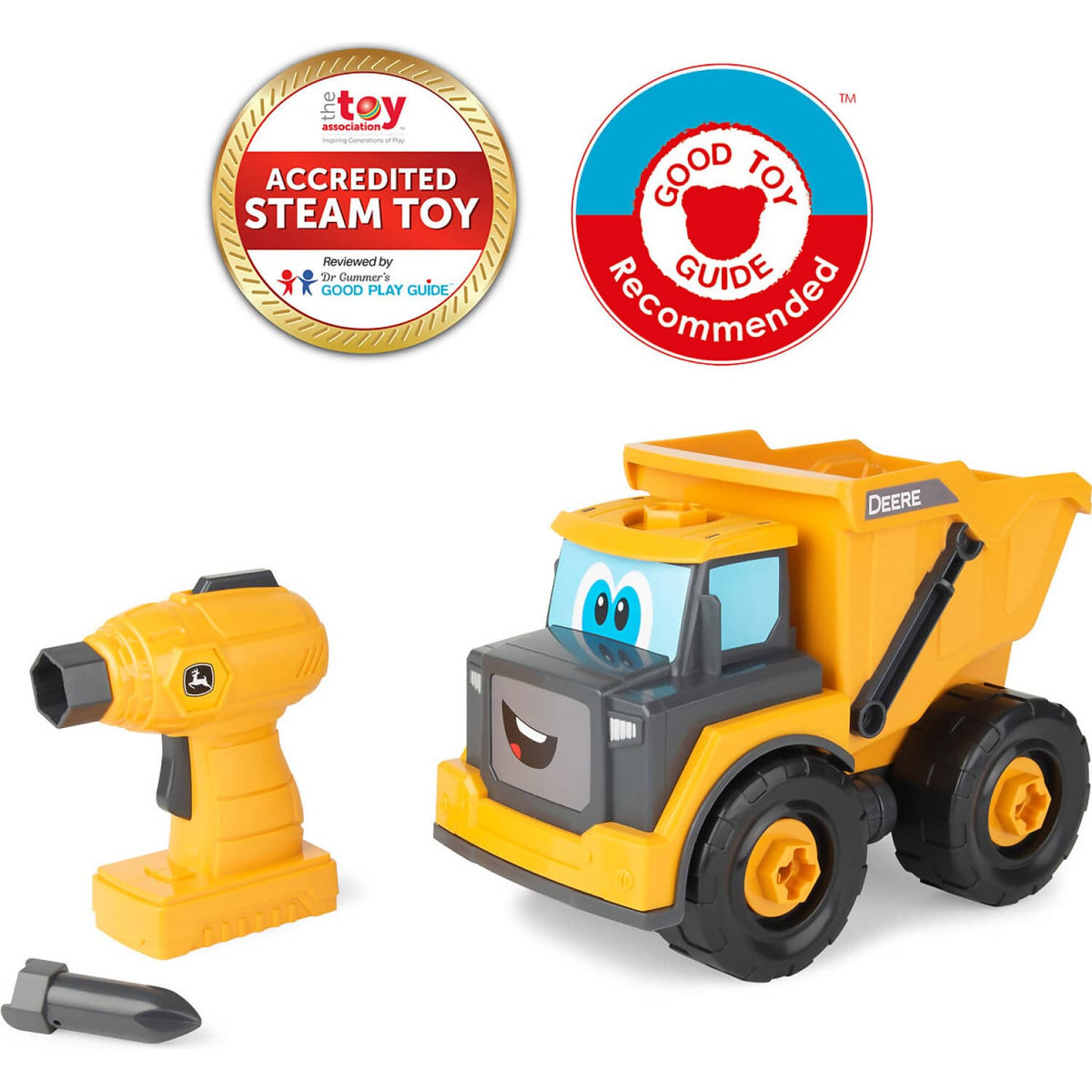 John Deere - Kids - Build A Buddy Yellow Dump Truck 2-in-1 Toy With Toy Drill - Tomy