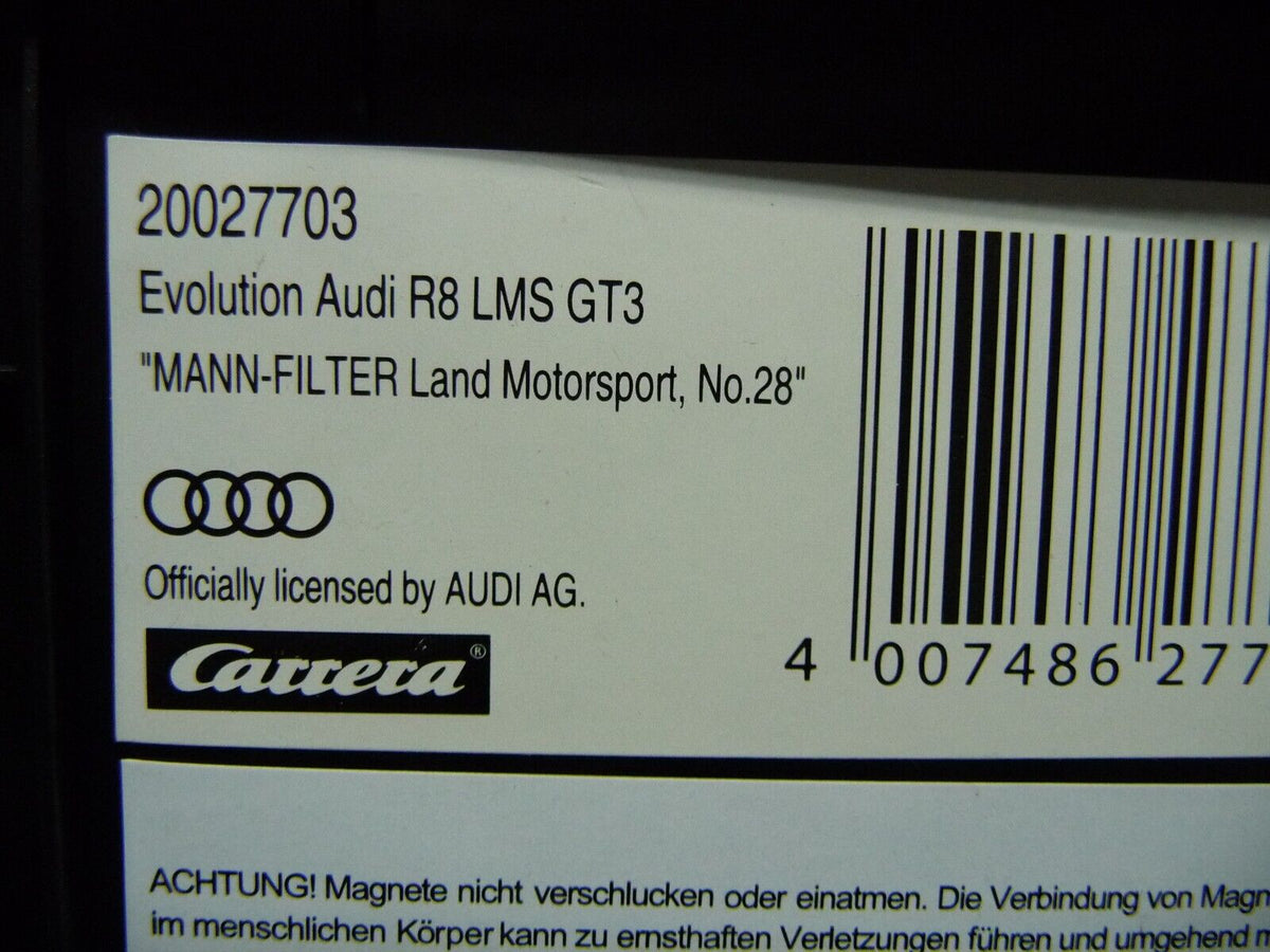 CARRERA - EVOLUTION 1:32 - AUDI R8 LMS GT3 MANN FILTER LAND MS NO.28 - SLOT CAR ALSO SUITS SCALEXTRIC