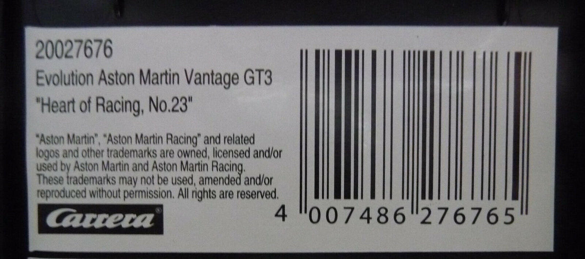 CARRERA - EVOLUTION 1:32 - ASTON MARTIN VANTAGE GT3 HEART OF RACING NO23 - SLOT CAR ALSO SUITS SCALEXTRIC