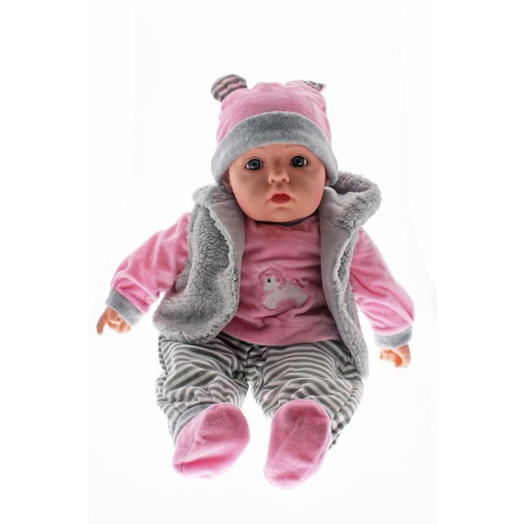 Cotton Candy - Baby Doll Sophia With Grey Fleece Vest - Realistic Soft Body Doll 50cm