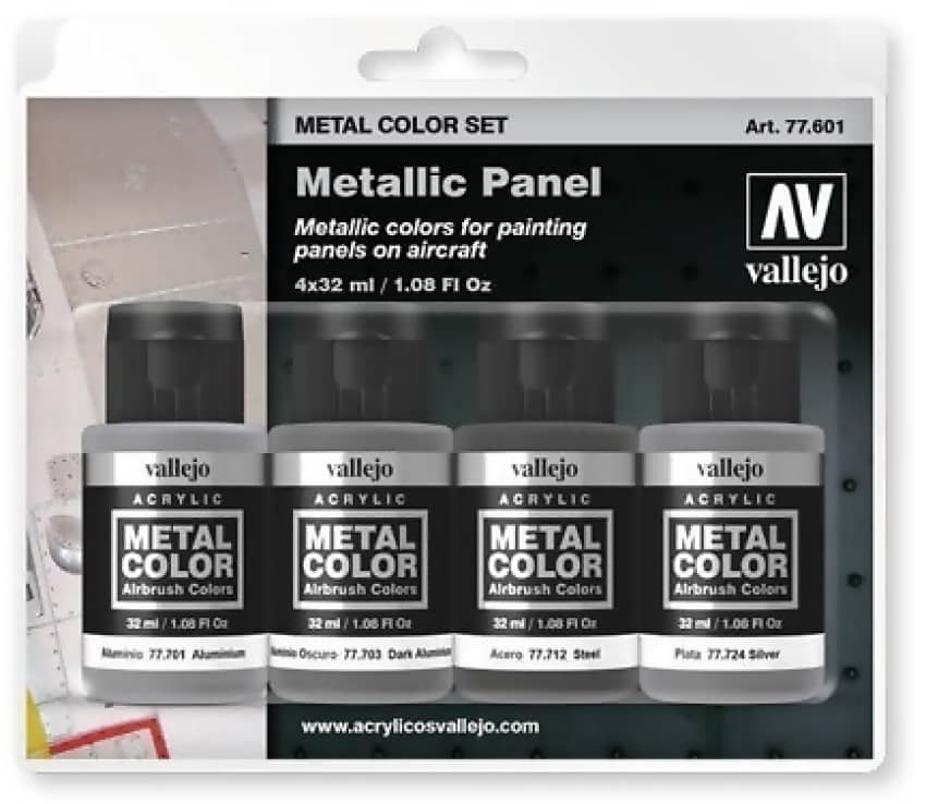 VALLEJO METAL COLOUR METALLIC PANEL 4 COLOUR ACRYLIC PAINT SET