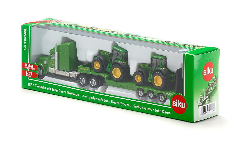 Siku - 1:87 Low Loader With John Deere Tractors - Die-Cast Farm Transporter Playset