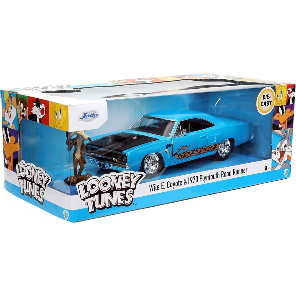 JADA TOYS - LOONEY TUNES 1970 PLYMOUTH ROAD RUNNER WITH WILE E COYOTE 1:24 SCALE DIECAST VEHICLE & FIGURE SET