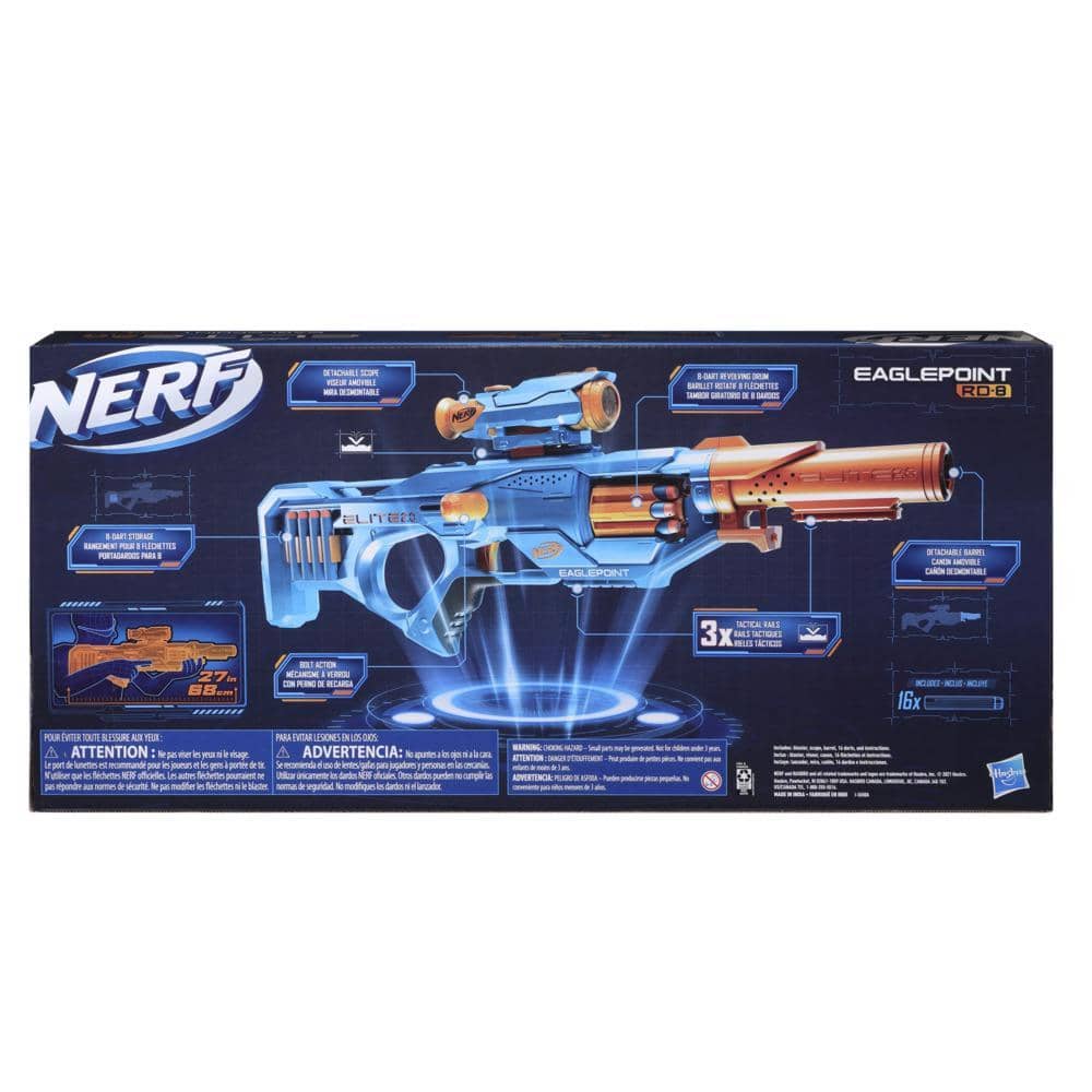 Nerf - Elite 2.0 Eaglepoint Rd-8 Blaster - 8-dart Drum Detachable Scope And Barrel 16 Nerf Darts Bolt Action Hasbro