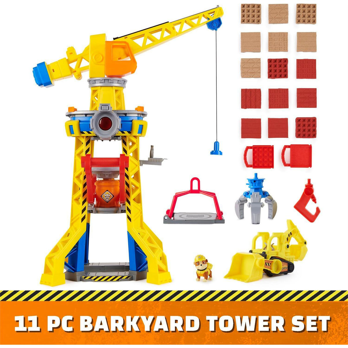 Paw Patrol - Rubble & Crew Bark Yard Crane Tower Playset With Rubble Action Figure Toy Bulldozer & Kinetic Build-it Play Sand - Spin Master