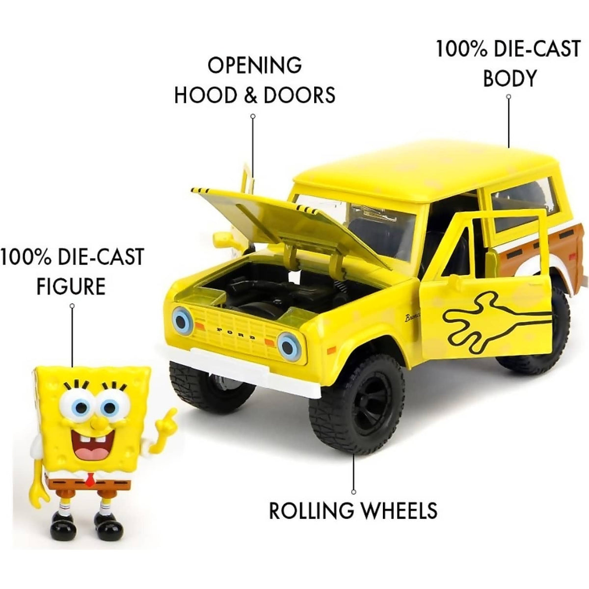 JADA TOYS - SPONGEBOB SQUAREPANTS 1972 FORD BRONCO WITH SPONGEBOB 1:24 SCALE DIECAST VEHICLE SET