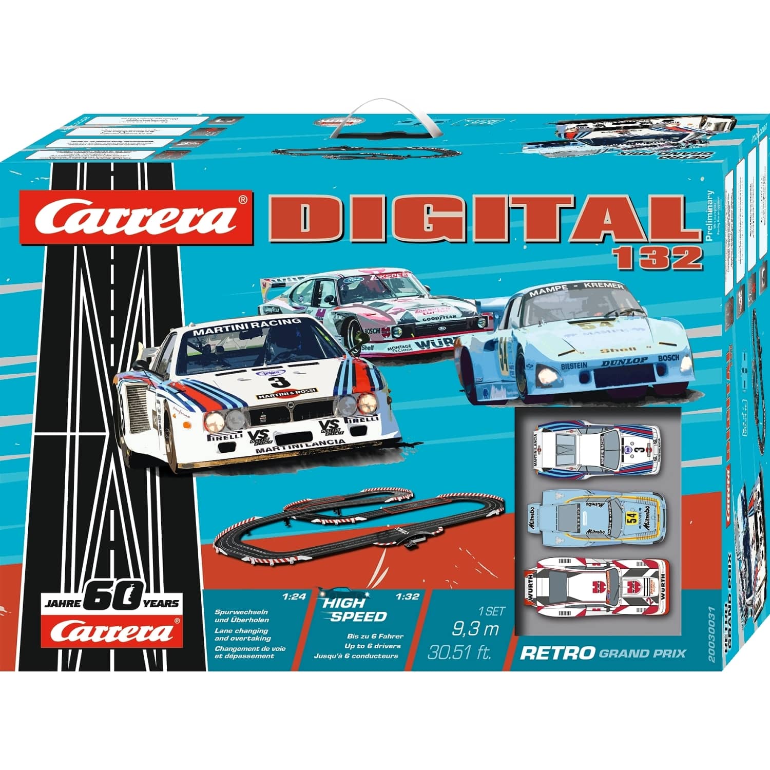 CARRERA - DIGITAL 1:32 RETRO GRAND PRIX 3 WAY BATTLE - MODEL NO.20030031 - SLOT CAR SET