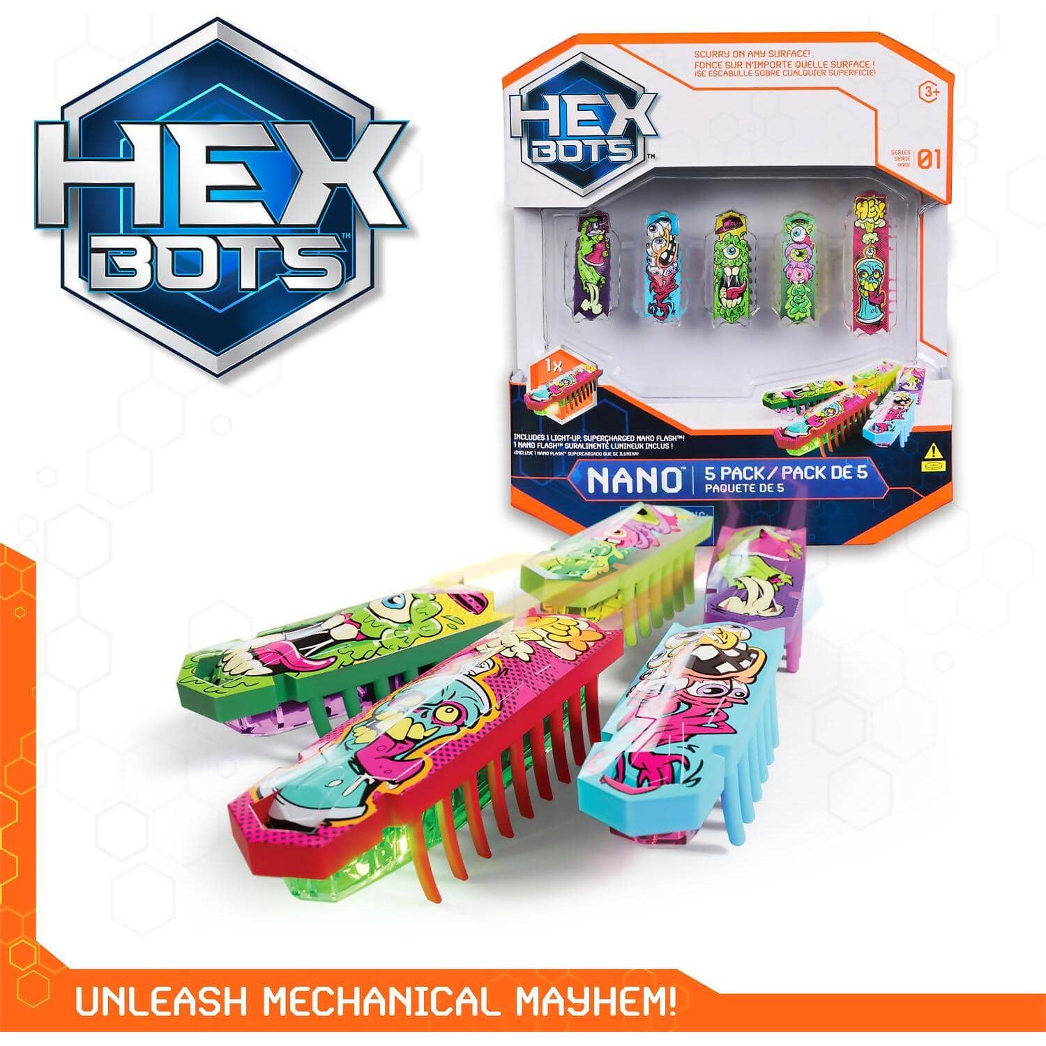 Hex Bots - Nano 5 Pack  4 Nano Bugs With Bonus Flash Nano