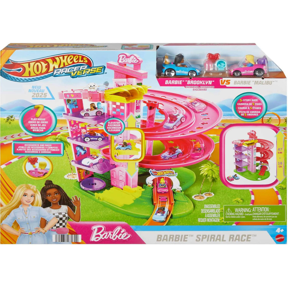 Hot Wheels - Racerverse Barbie Spiral Race Track Set With Barbie malibu & Barbie brooklyn Toy Cars