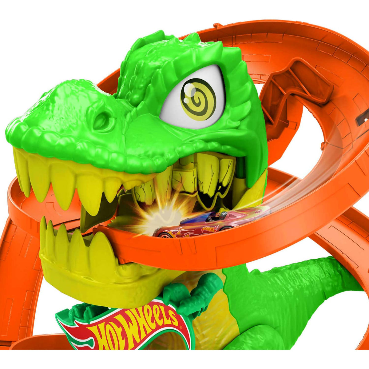 Hot Wheels - City T-rex Blaze Battle Playset & 1:64 Scale Die-cast Car Dinosaur Nemesis