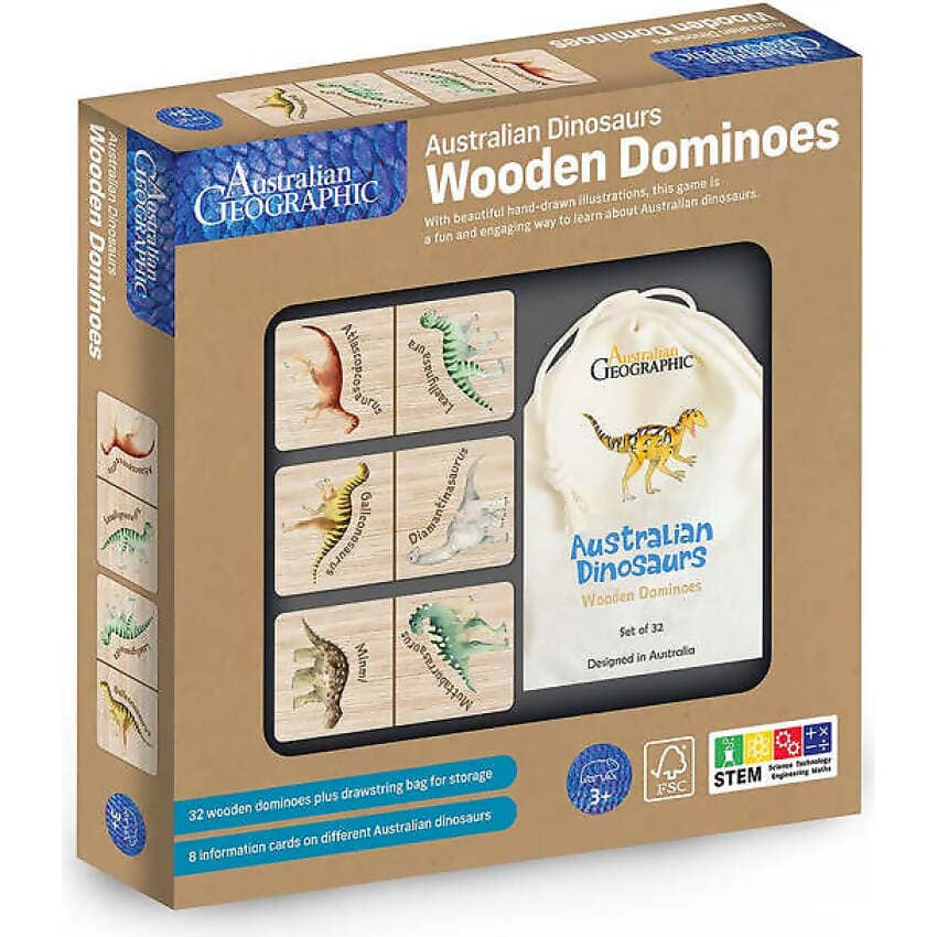 Australian Geographic - Australian Dinosaurs Wooden Dominoes Game