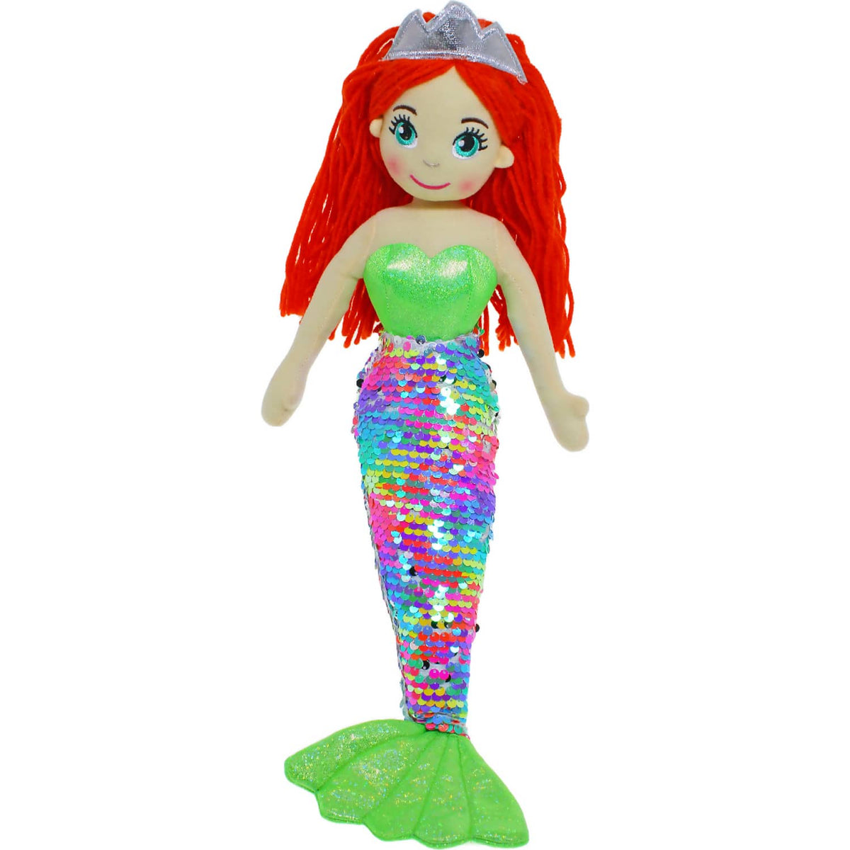 Cotton Candy - Mermaid Penny 45cm Green Rainbow/Silver Flip Sequined Tail - Plush