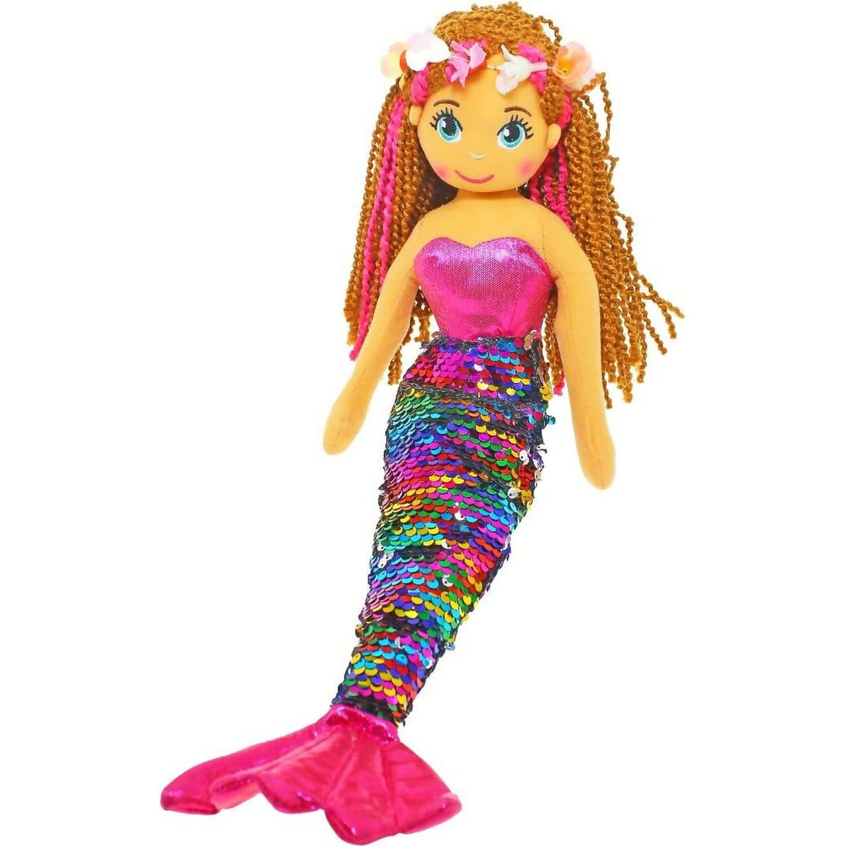 Cotton Candy - Mermaid Kai 45cm Sequined Pink Multicolour/Silver Flip Sequined Tail - Plush