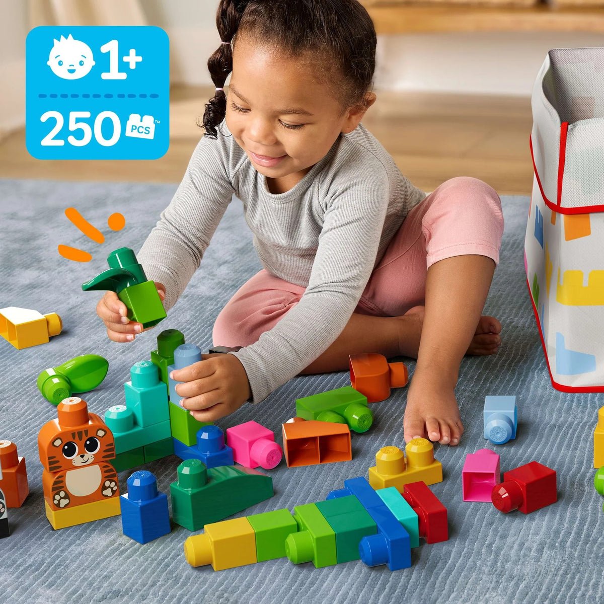 MEGA BLOKS - Fisher-Price Animal Blocks Building Toy with Storage 250 Blocks - Fisher-Price