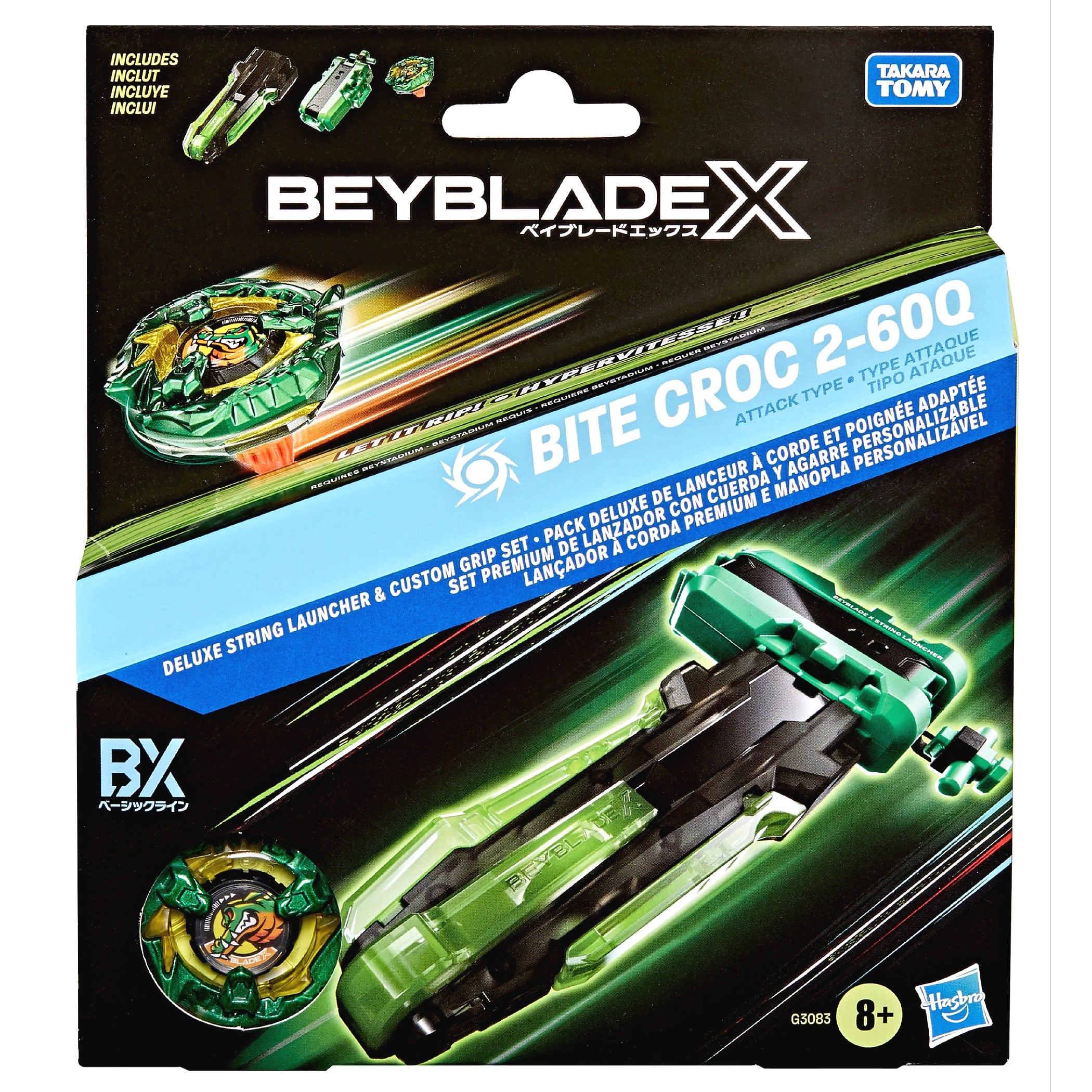 BEYBLADE X - Bite Croc 2-60Q Deluxe String Launcher & Custom Grip Set - Hasbro