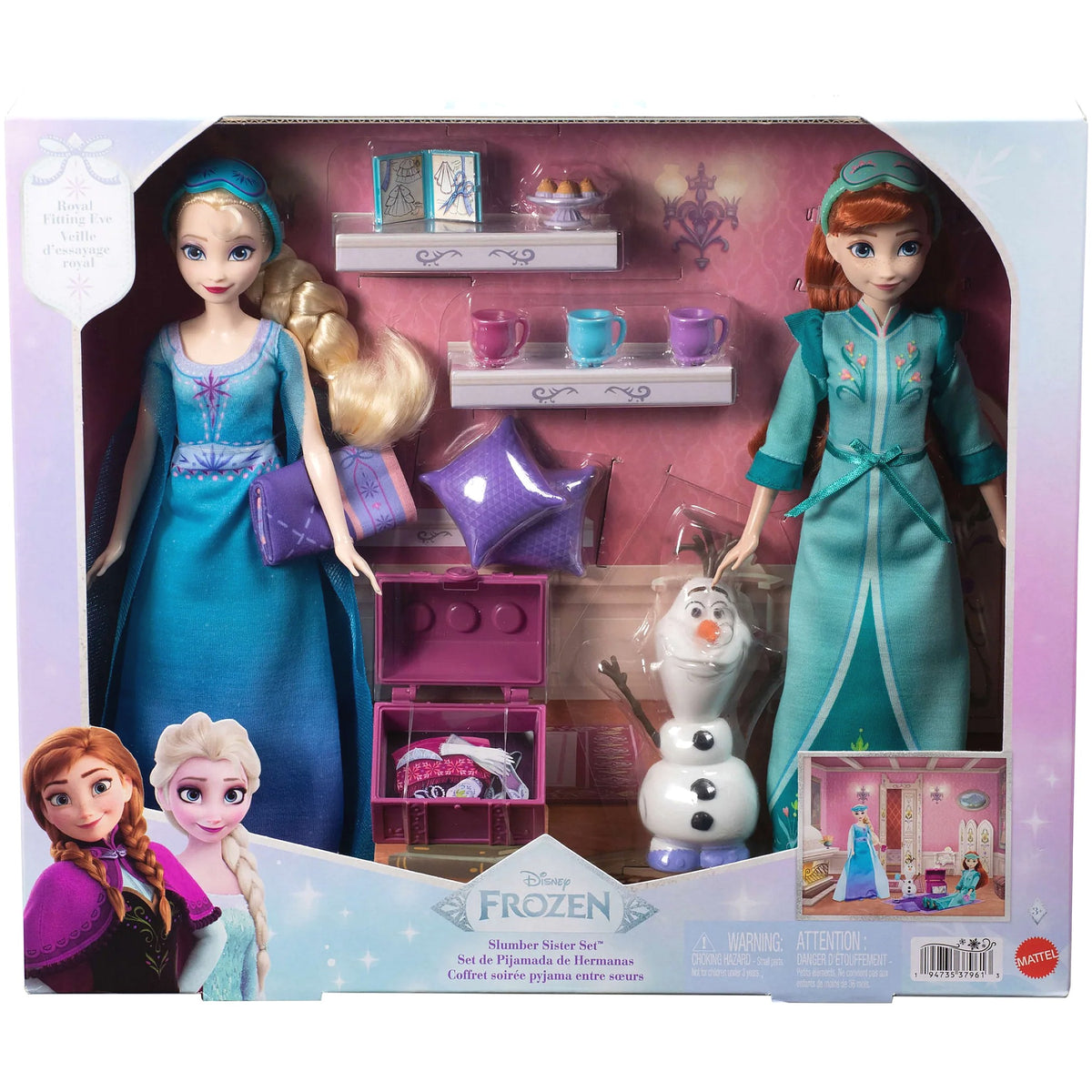 Disney - Frozen Slumber Sister Set with Anna & Elsa Fashion Dolls Olaf & 14 Accessories - Mattel