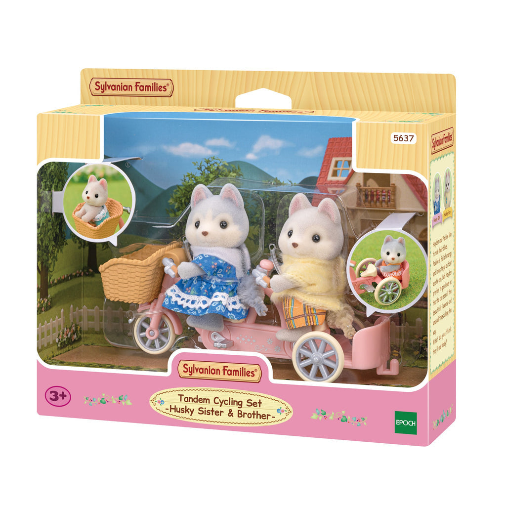 Sylvanian Families - Tandem Cycling Playset Husky Sister & Brother Animal Doll Playset