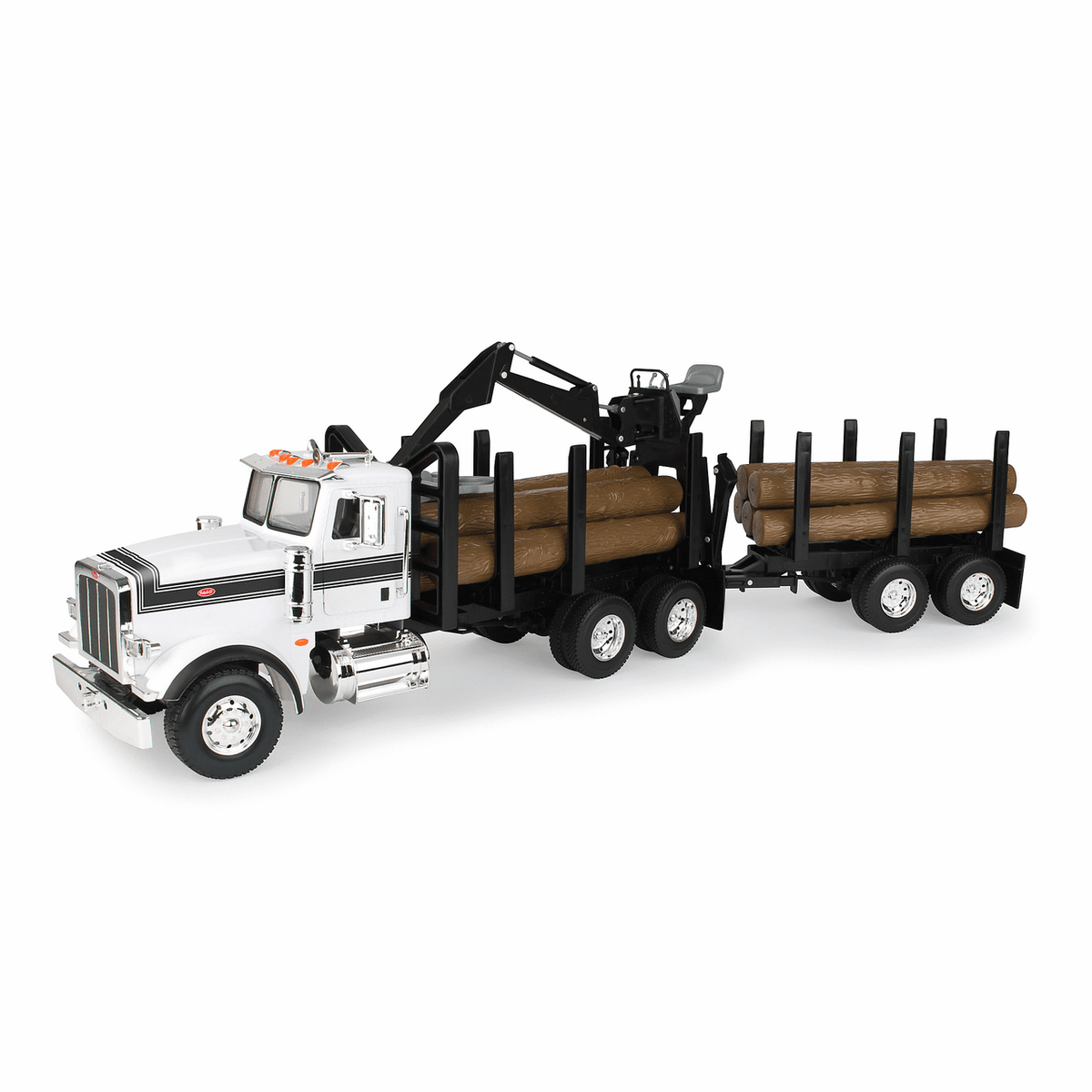 TOMY - Big Farm Peterbilt 1:16 Scale Model 367 Logging Truck With Puppy Trailer And Logs