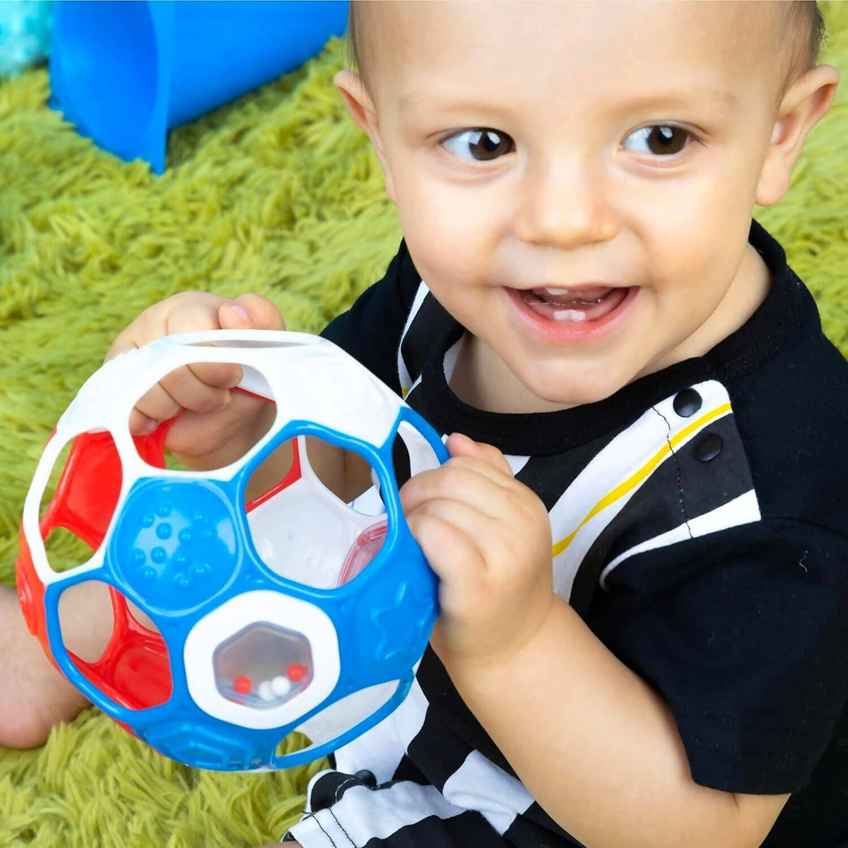 Bright Starts - Oball Grippin Goals Rattle Soccer Ball - Red White & Blue