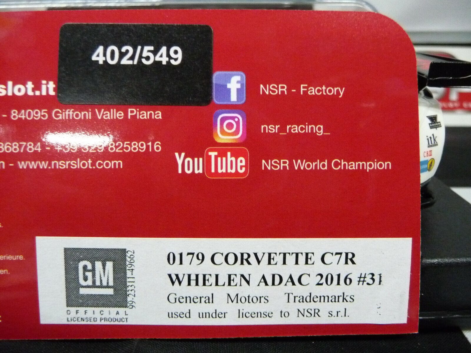 NSR - 1:32 0179AW CORVETTE C7R WHELEN ADAC 2016 NO.31 SLOT CAR ALSO SUITS SCALEXTRIC/CARRERA