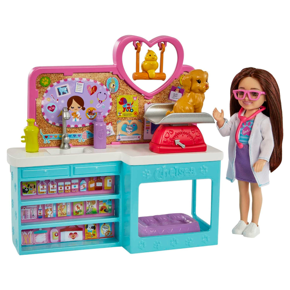 Barbie - Doll Chelsea Pet Vet Playset With Doll 4 Animals And 18 Pieces